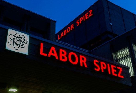 Spiez Laboratory headquarters and sign