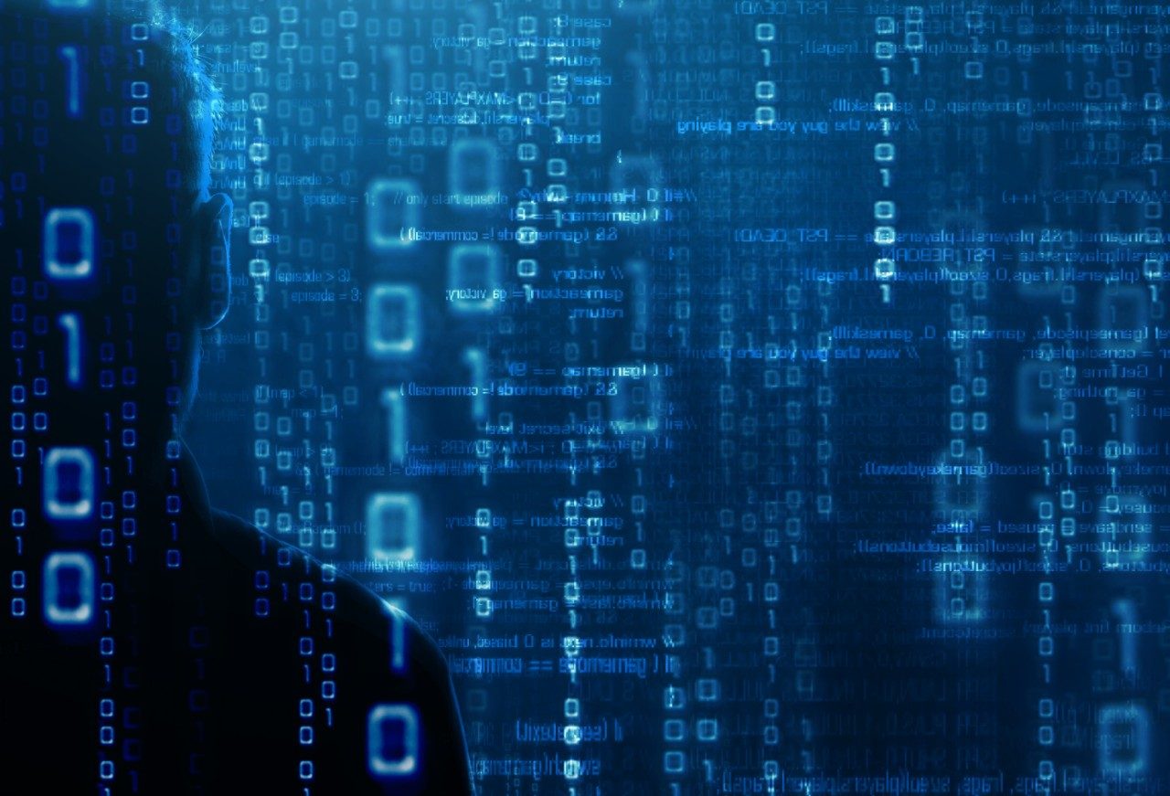 hacker at work with gui interface background